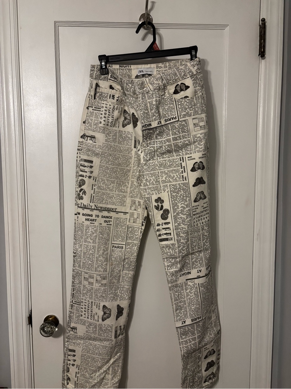 Newspaper-Print Straight Leg Jeans